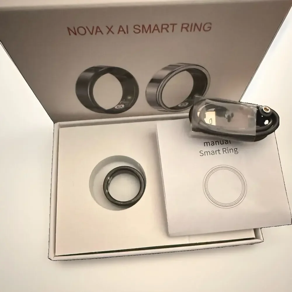 NOVA X AI Smart Ring Black Size 7 Heart Rate & Sleep Tracker w/ Manual & Cable